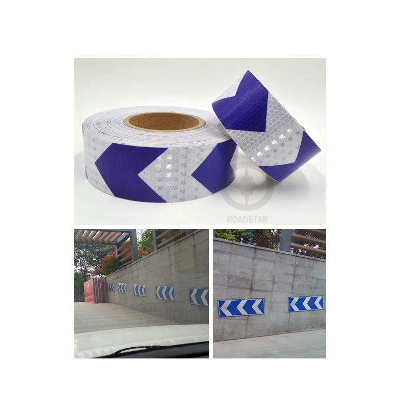 Roadstar 5cmx10m Reflective Shining Film Adhesive Warning Tape with Blue White Color Arrow Printing for Car AND Motorcycle