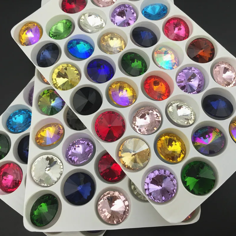 Glass crystal 6mm 8mm 10mm 12mm 14mm 16mm 18mm Fancy colors mix Rivoli round shape Glue on rhinestone beads handicraft diy trim