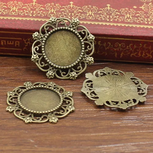 30pcs/lot Alloy Bronze Tone Cameo/Glass/Cabochon Frame bezel Settings, DIY Accessory Pendant 26x26mm(fit 14.5x14.5mm) K02344