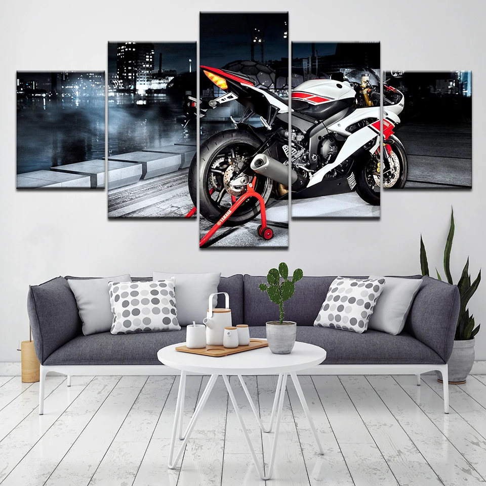 R6 motorcycle 5 Piece HD Wallpapers Art Canvas Print modern Poster Modular art painting for Living Room Home Decor