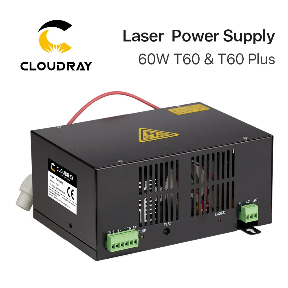 Cloudray 60W CO2 Laser Power Supply for CO2 Laser Engraving Cutting Machine HY-T60 T / W Plus Series with Long Warranty