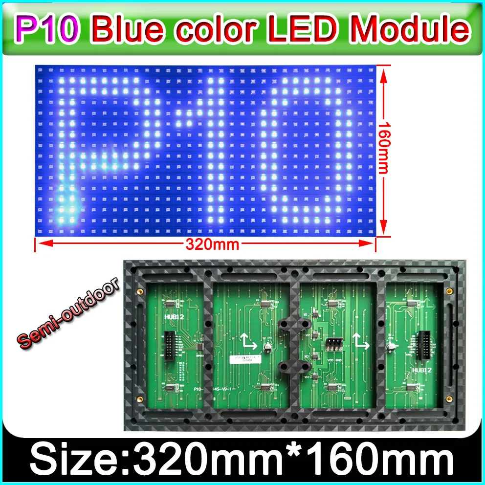 

320 x 160mm Semi-outdoor blue color P10 LED display panel,Single color indoor SMD P10 LED display module