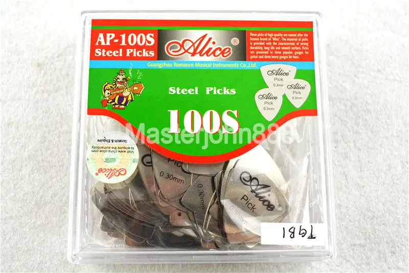 100pcs Alice AP-100S 0.3mm Big Triangle Chrome Metal Stainless Steel Picks Electric Guitar Bass Picks Plectrums