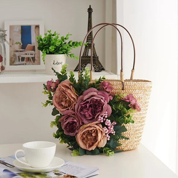 22x20CM Small Flowers Straw Bag Beach Bag Rattan Bag Handbag Braid Women Bag a5352