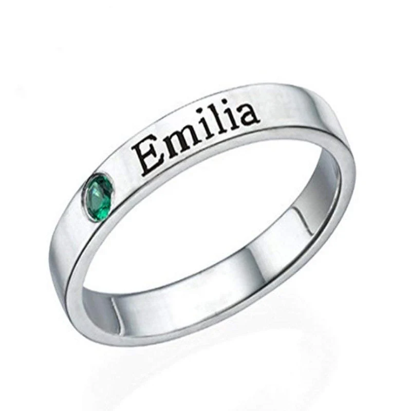 Amxiu Customized 925 Sterling Silver Ring Personalized Birthstone Promise Ring with Name Custom Zircon Jewelry For Women Lovers