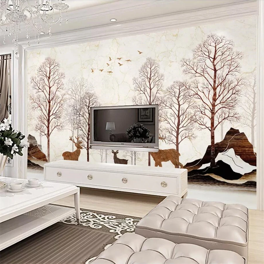 

beibehang Custom wallpaper 3d Photo murals Nordic Marble pattern Elk Forest Simple TV backdrop wall papers home decor wallpaper