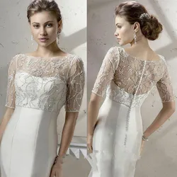 Luxury New Lace Top Wraps Beads Scoop Neck Wedding Jacket Accessories Shawl White Ivory 1/2 Sleeves Custom Made Bridal Jackets
