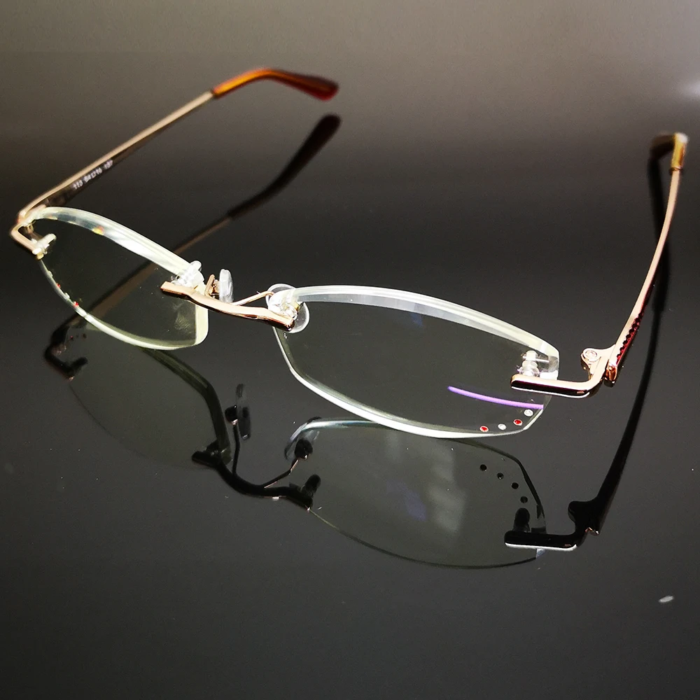 Luxury British Lady Diamond Cutting 100% Titanium Alloy Rimless Frameless Reading Glasses + Box +0.75 +1 +1.75 +1.5 +2 to +4