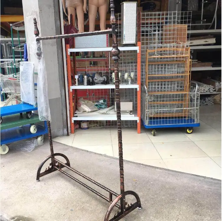 

Shop iron hanger display rack landing garment rack store Island rack European antique horizontal bar rack