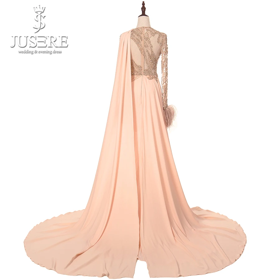 Long Sleeves Blush High Low Celebrity Dresses Golden Crystal Beading Embroidery Appliques Formal Evening Feather Party Gowns