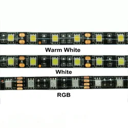 Bande LED SMD 5050, PCB 5050, 60 diodes/m, blanc chaud/noir, étanche IP65/IP20, DC 12V, 5m