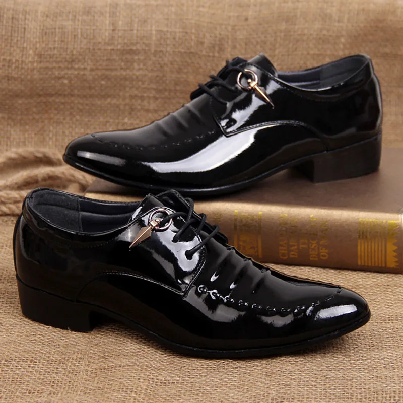 Brand Luxury Men Dress Shoes Lace-up Pointed Toes Flat Shoes Top Quality Office Work Footwear Comfortable Male Formal Shoes