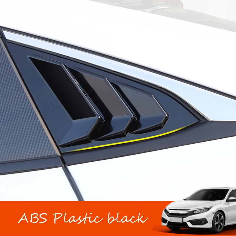 

For Honda Civic 10th Gen 4dr Sedan 2016-2019 ABS Black Rear Window Triangle Shutters Cover Trim Car styling Accessories 2pcs