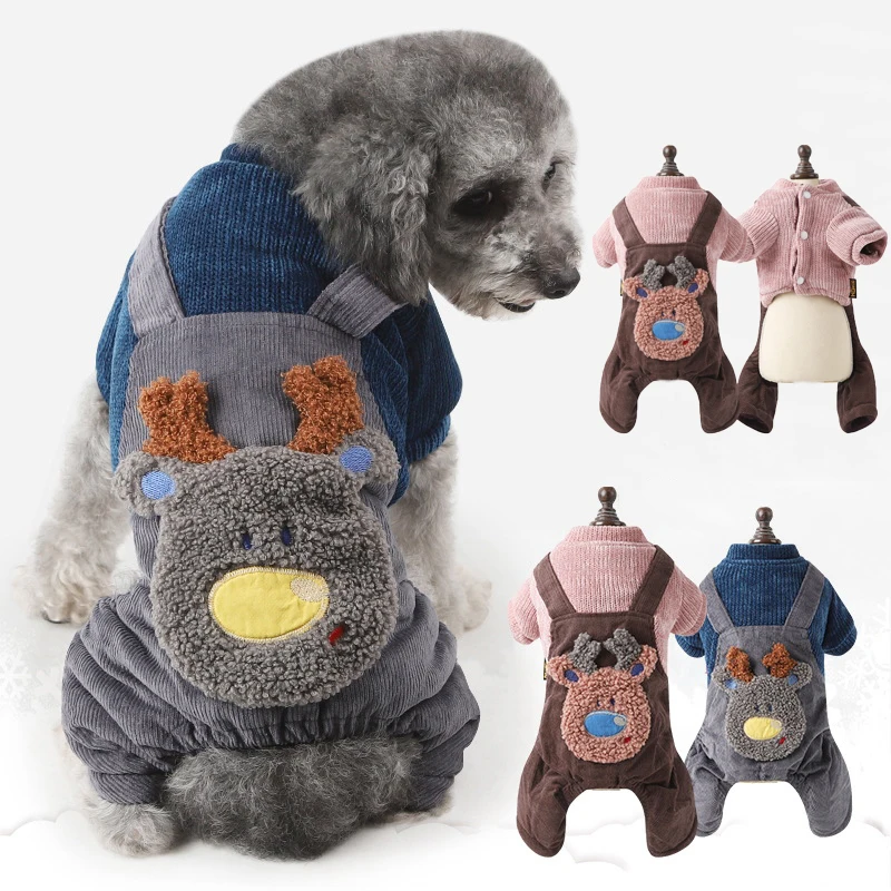 Chihuahua Outfit Thicken Knitted Pet Dog Clothes Winter Warm Dog Coat Jacket Fake Rompers 4 Legs Puppy Jumpsuit For Small Dogs