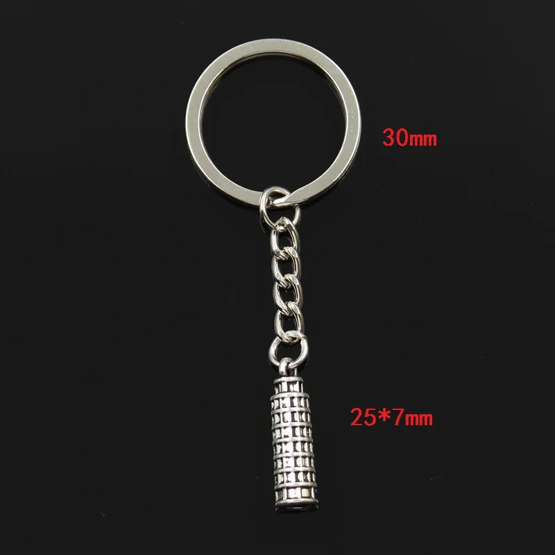 Fashion 30mm Key Ring Metal Key Chain Keychain Jewelry Antique Bronze Silver Color Leaning Tower Of Pisa Italy 25x7mm Pendant