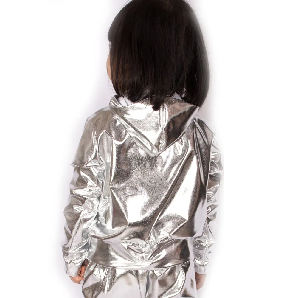 Spring Autumn Kids Silver Bomber Jacket Stage Performance Wear Paillette Feminina Casaco Jazz Hip Hop Dance Coat