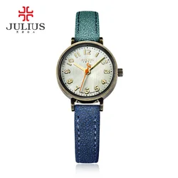 Blue Jeans Watch Women Antique Quartz Julius Watches Luxury Brand Casual Cool Gradient Leather Strap Bronze Whatch Clock JA-855