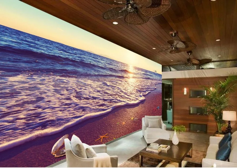 Beautiful romantic beach shell starfish 3d murals wallpaper for living room customized wallpaper for walls