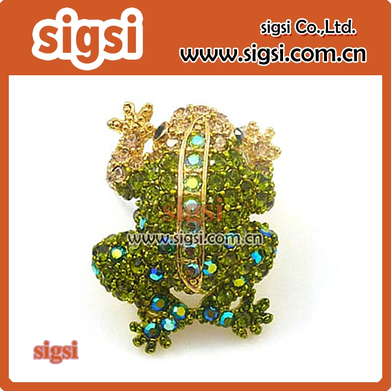 

100pcs 45mm Decorative metal fashion green rhinestone spakly frog brooch pin for gift/party