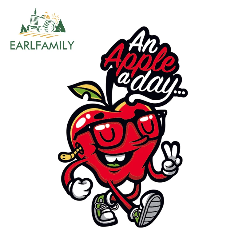 EARLFAMILY 13cm x 8.4cm Cartoon Sticker An Apple a Day Vinyl Decal Funny Car Sticker Window Bumper Laptop Decals