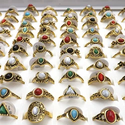 XiaoYaoTYM 50pcs Tibetan Vintage Style Rings Semi Precious Stone Rings For Women High Quality Rings