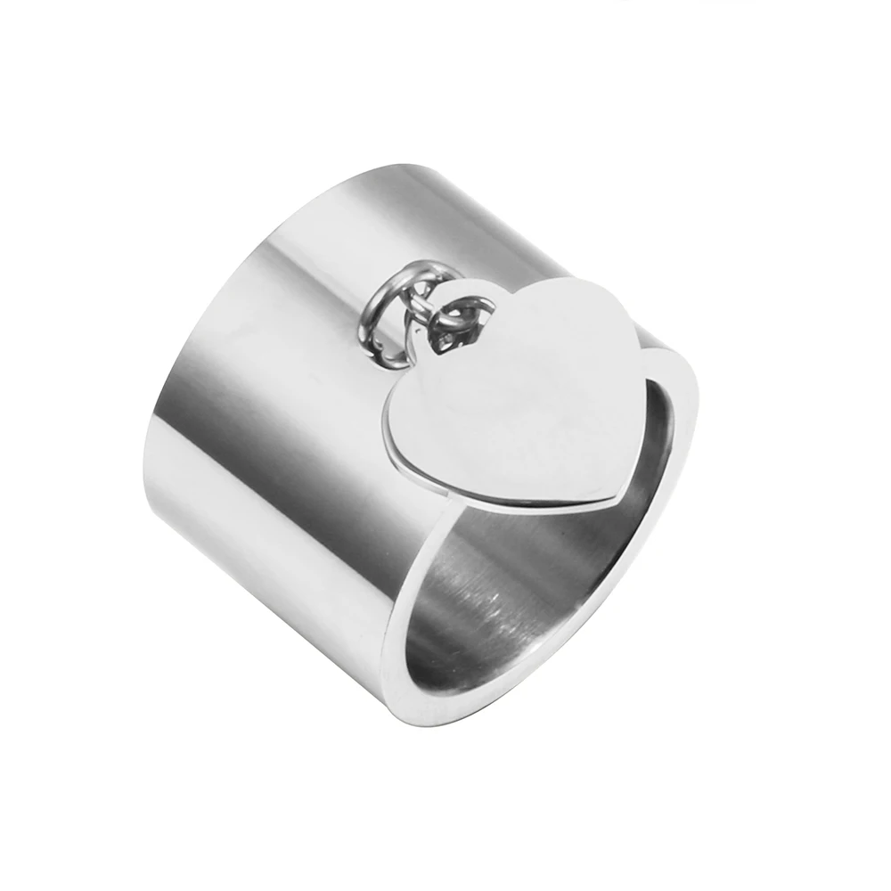 MSX Luxury Love Heart Tag Charm Rings Big Wide Stainless Steel Rings Vintage Forever Love Wedding Engagement Rings For Women Men