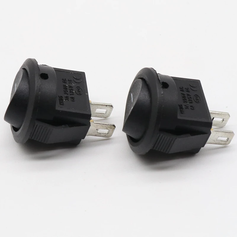 5* Small Round Black 2-Pin 2-Files 3A/250V 6A/125V Rocker Switch Seesaw Power Switch
