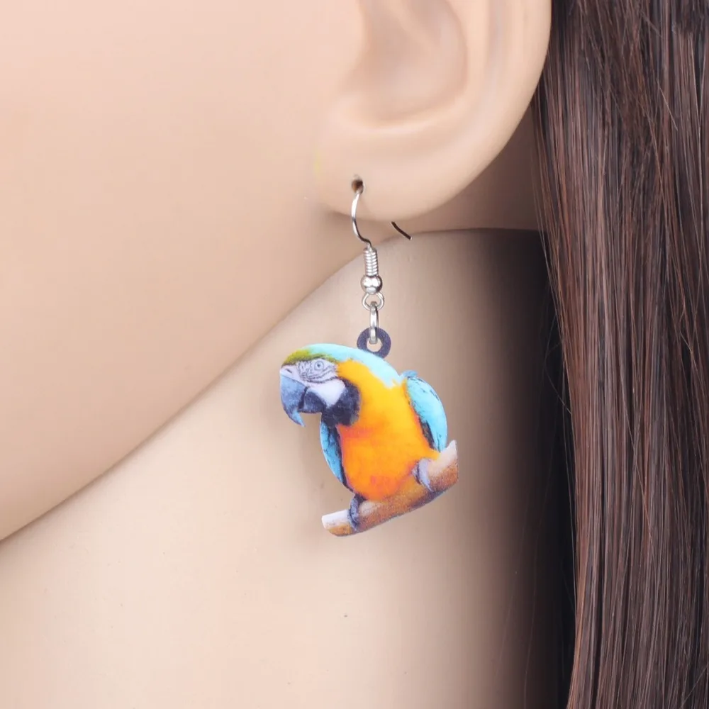 Bonsny Acrylic Blue-and-Yellow Macaw Parrot Bird Earrings Big Long Dangle Drop Novelty Tropic Animal Jewelry For Women Girl Gift