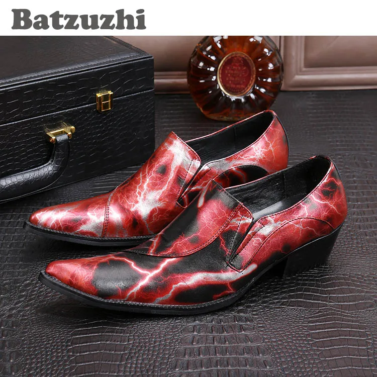 

Batzuzhi Red Fashion Business Men Shoes Personalized Hairdressers Leather Shoes Lightning Leather Wedding Shoes Men, EU38-46