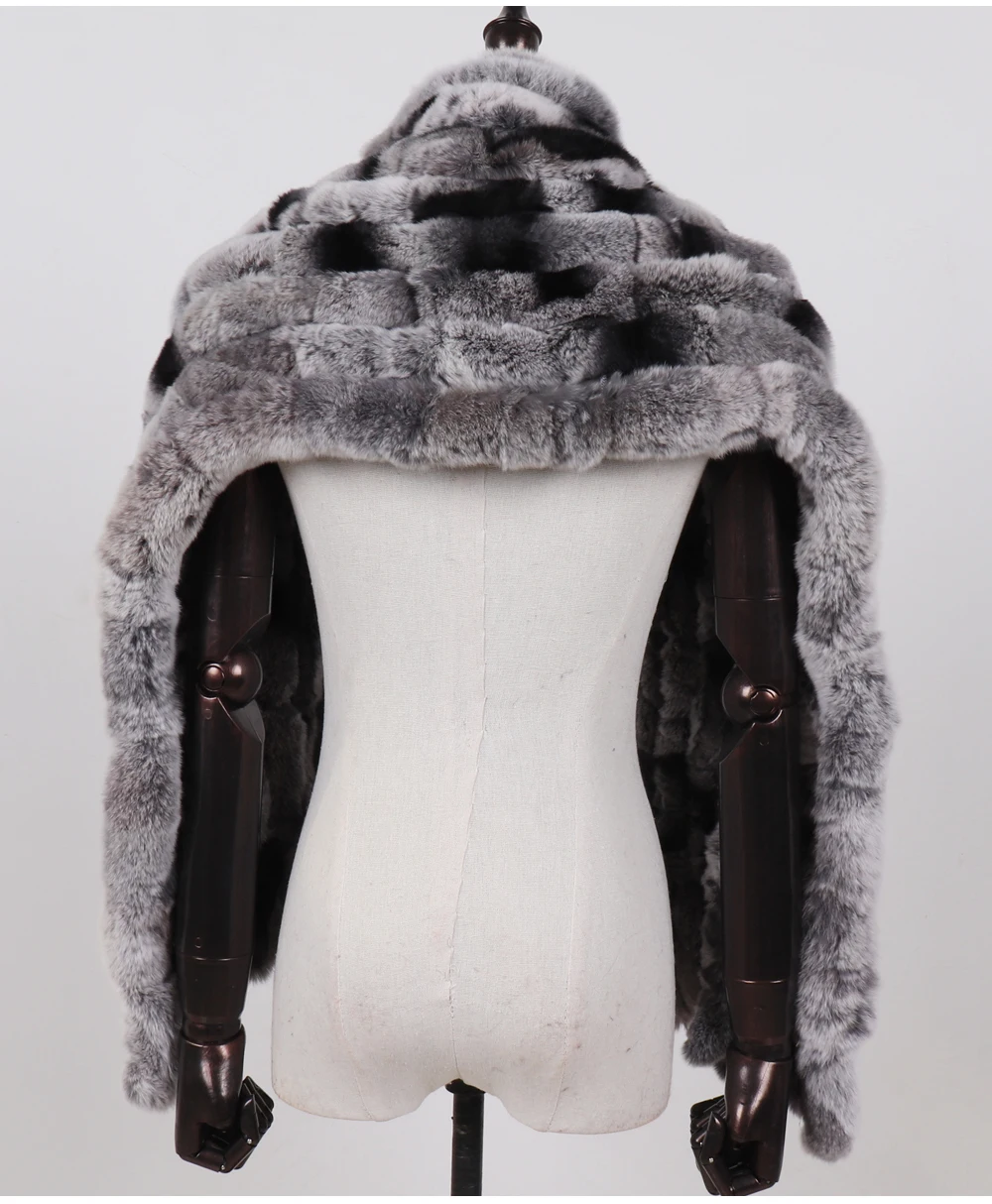 Neuer langer Schal aus echtem Rex-Kaninchenfell für Damen, warm, weich, hochwertig, modischer Rex-Kaninchenfell-Schal mit Quasten. – Detail 10