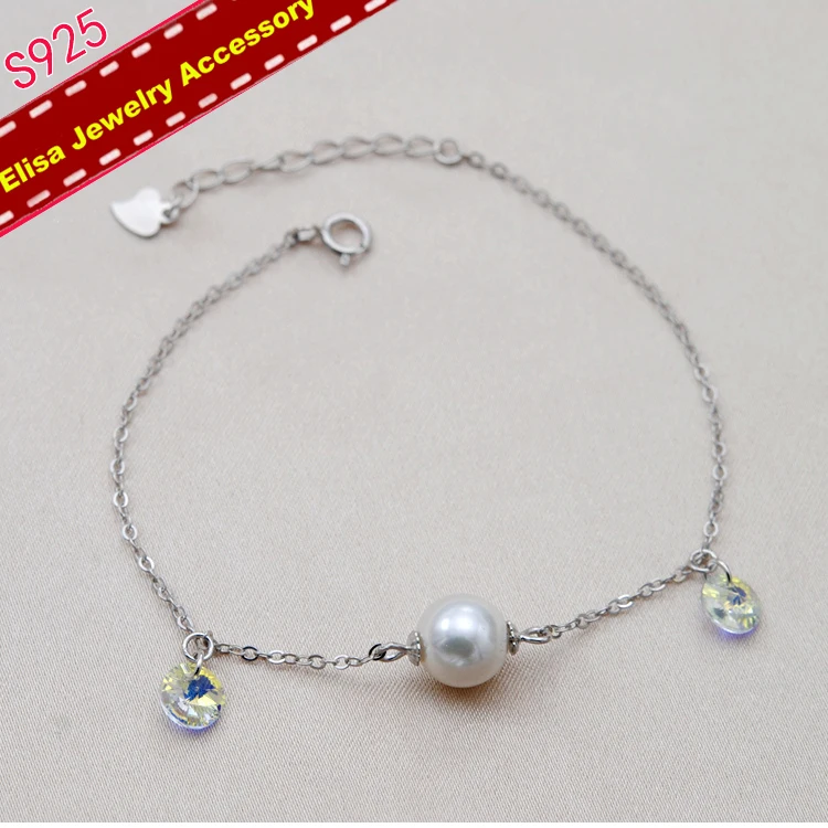 S925 Sterling Silver With Crystal Shinning Decoration Pearl Bracelet Women DIY Pearl Bracelet Jewelry Accessory Customized 3Pcs