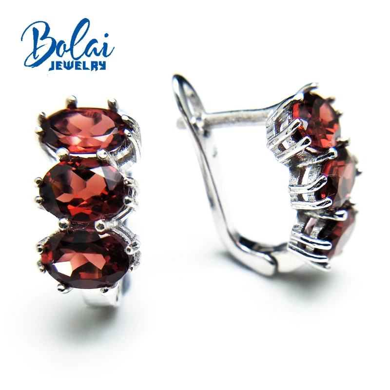 Bolaijewelry,2018 new natural red garnet oval 5*7 cut 3ct gemstone clasp earring 925 sterling silver fine jewelry women gift box