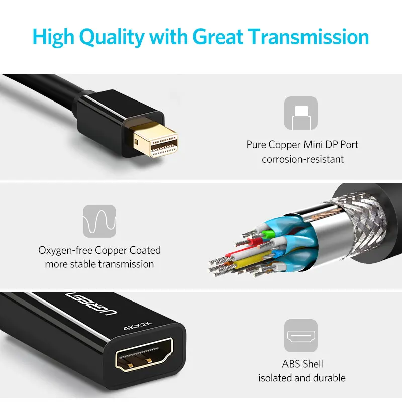 UGREEN Mini DisplayPort-HDMI 어댑터 Mini DP 케이블 Thunderbolt 2 HDMI 컨버터-MacBook Air 13 Surface Pro 4 Thunderbolt