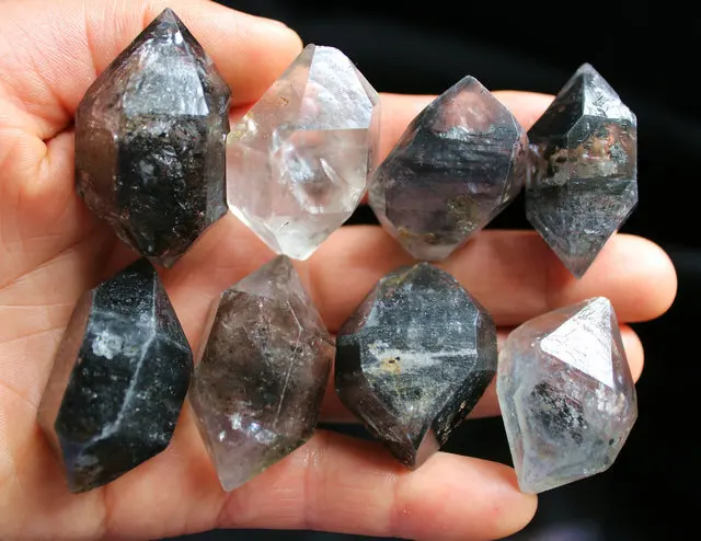 8PC AAA+Tibetan BLACK Phantom Single QUARTZ Crystal Double Terminated Specimen