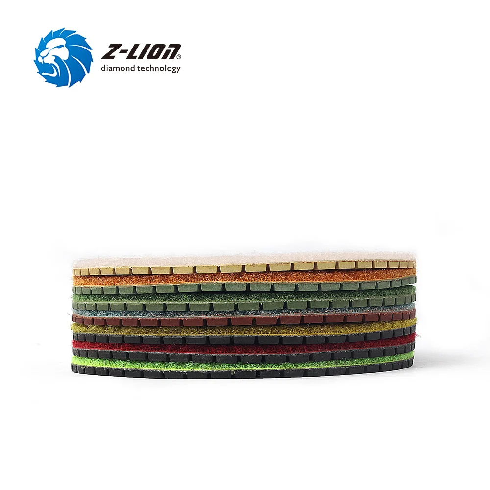 Z-LION 7pcs 5 Inch Diamond Polishing Pad Wet for Granite Marble Concrete Stone Polishing Flexible 125mm Diamond Resin Bond Disc