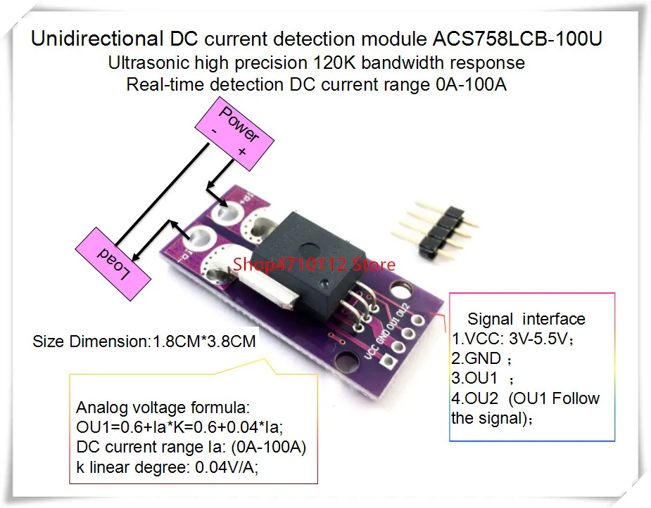 NEW 1PCS/LOT ACS758LCB-100U ACS758 ACS758-100 ACS758LCB 100U  120 kHz bandwidth DC: 0-100A 0.04V/1A