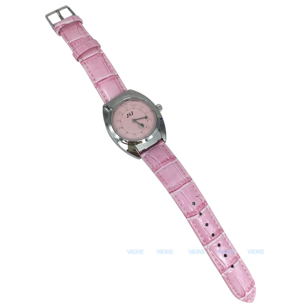 Tactile Watch for Blind People or Low Vision with Pink Leather Strap, Pink Dial