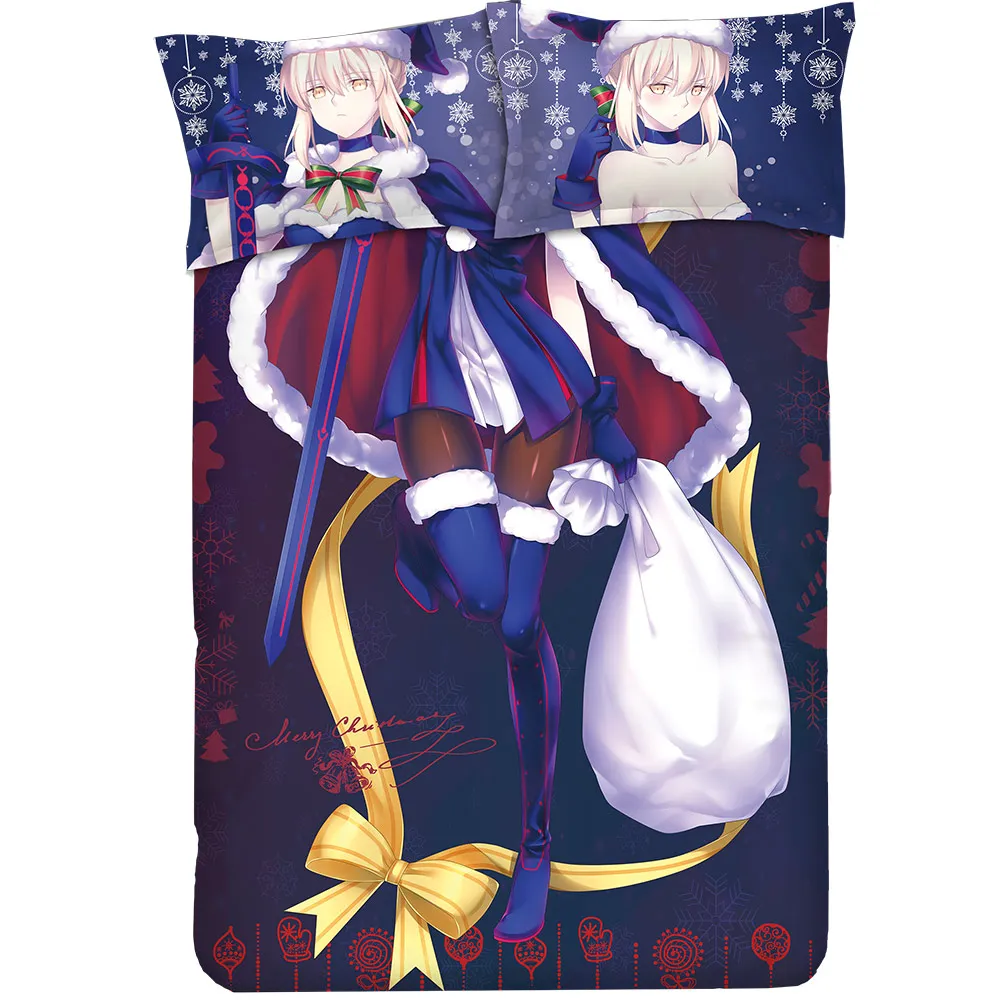 Anime JK Fate Saber Alter Arturia Pendragon Cosplay Christmas Theme Bedding Comforter Sets Bed Flat Sheet Quilt Cover Pillowcase