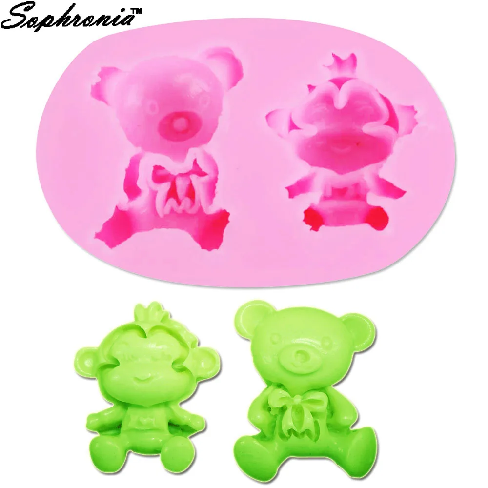 Sophronia Cute Bear&Monkey Silicone Chocolate Mold 3d Jelly Biscuit Ice Gelatin Sugar Baking Cake Pop Moulds Confectionery F1018