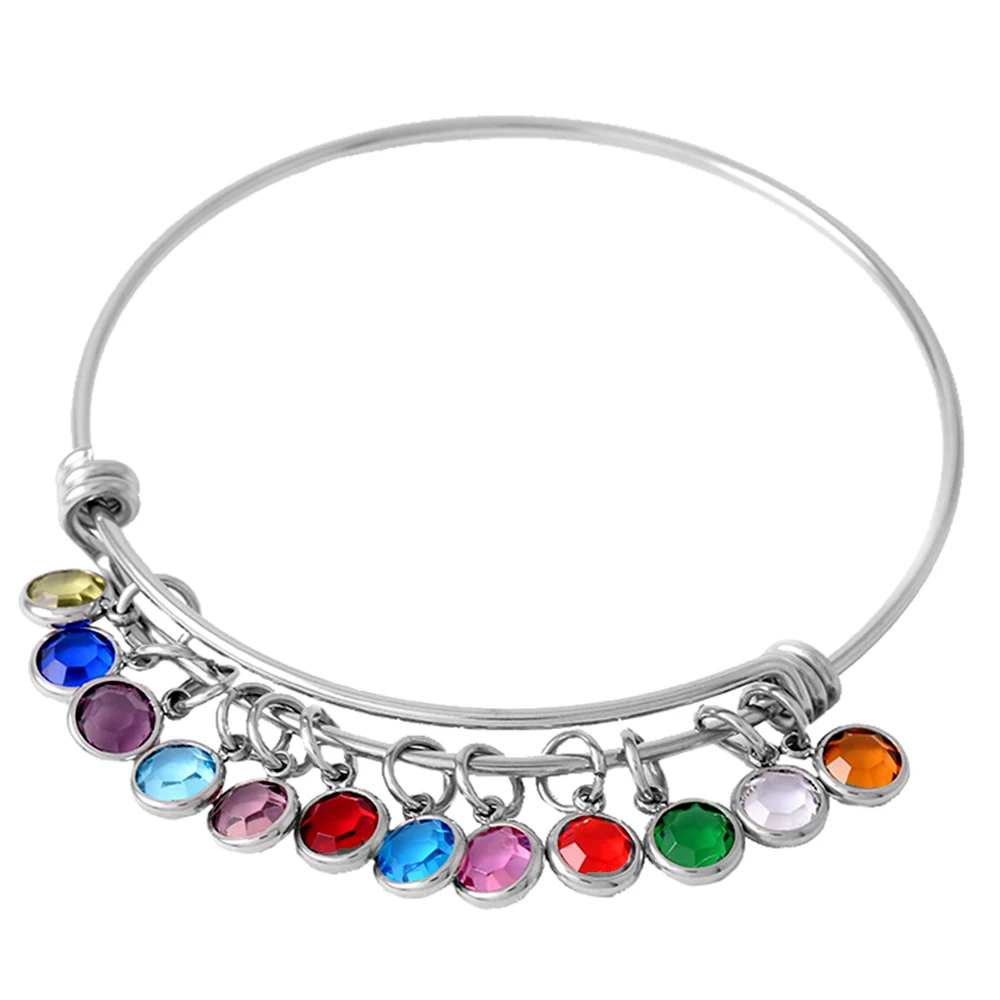 MJB0466 Message Charm (12 Birthstone) Expandable Wire Bangle Bracelet, In the popular style, COMES IN A GIFT Bags!