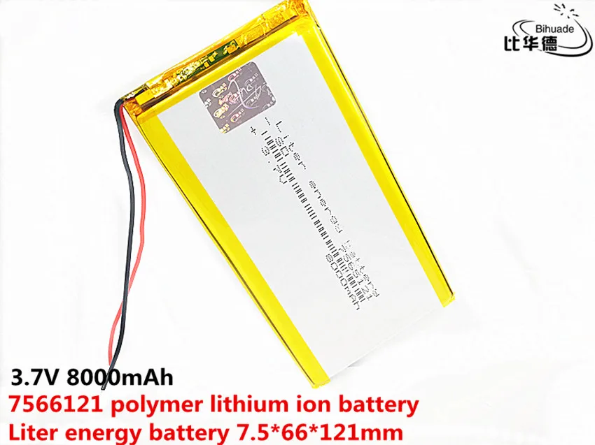 3.7V 8000mAh 7566121 Lithium Polymer Li-Po li ion Rechargeable Battery Lipo cells For Tachograph POS Portable DVD Searchlight