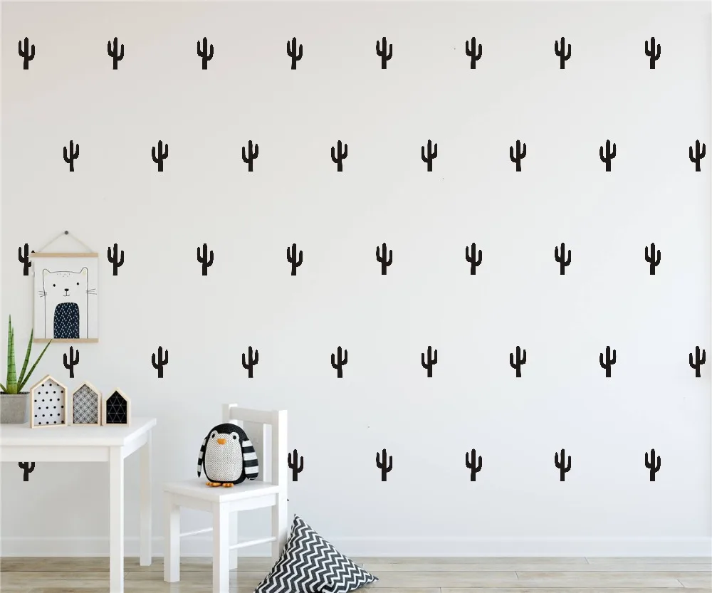 JOYRESIDE 48 Pieces / Set Cactus Decals Wall Vinyl Sticker Home House Nursery Desin Cacti For Kids Bedroom Decoration DIY YMX20