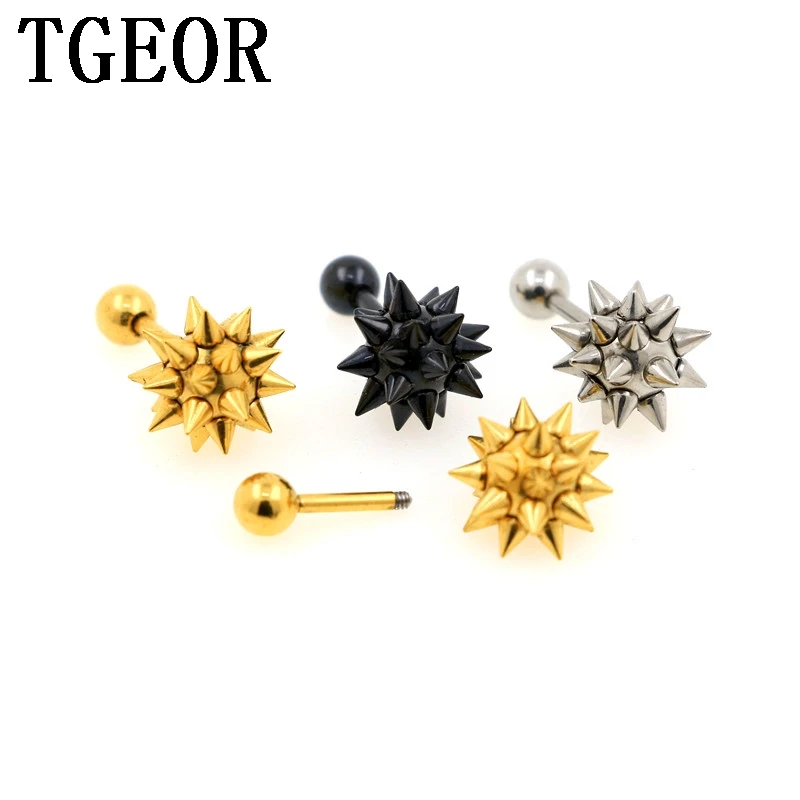 free shipping Hot Fashion earring colors 30pcs 1.2*6*4/10mm surgical Stainless Steel spike ball ear tragus piercing