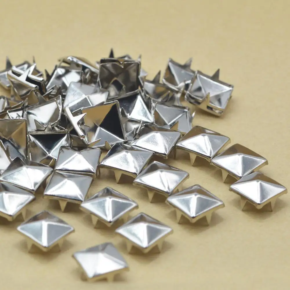 KALASO 100PCS 8mm/10mm/12mm Silver Pyramid Square Claw Nails Rivets Diy Craft Accessories Wholesale Leathercraft Bag Garment