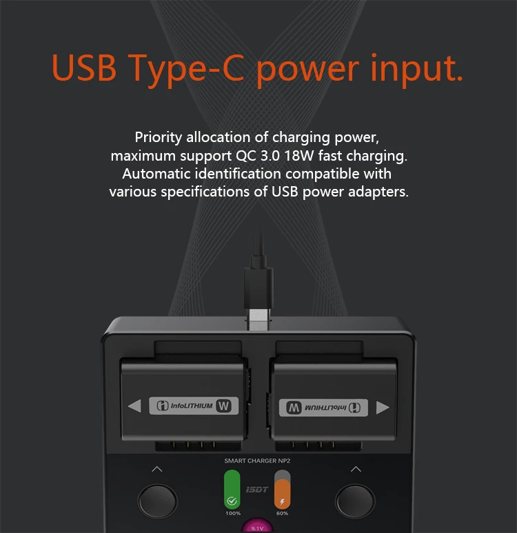 ISDT NP2 Sony ładowarka do baterii aparatu 18W NP-FZ100 NP-FW50 NP-BX1