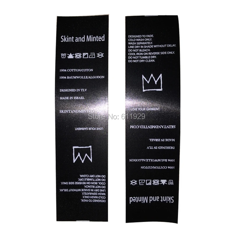 free shipping custom black silk care labels/clothing screen printing tags/washable labels 1000 pcs