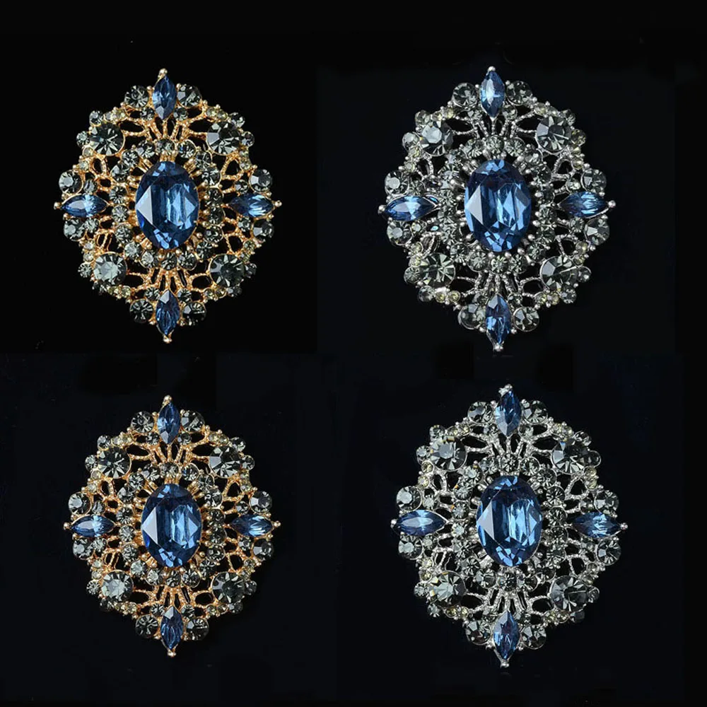 2pcs/lot Blue Rhinestones Buttons Metal Flatback DIY Decorative for Brooch Pin Dress Coat Bag Alloy Badge Wedding Accessories