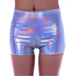 Pantalones cortos holográficos para mujer, Shorts ajustados de Color metálico, para correr, 2019