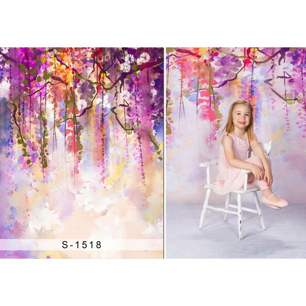 Purple and Blue Floral Background Oil Painting Newborn Baby Photography Props Kids Children Girls Photographic Studio Backdrops