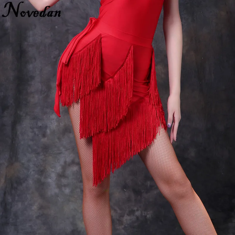 Fringe Latin Salsa Tango Rumba Cha Cha Ballroom Dance Dress Skirt Square Dance Red Black Latin Clothes Women Latin Dance Dress